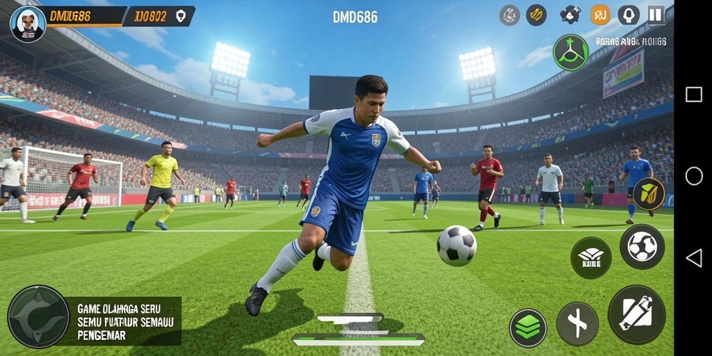 Screenshot gameplay DMD686 menampilkan aksi olahraga yang seru.