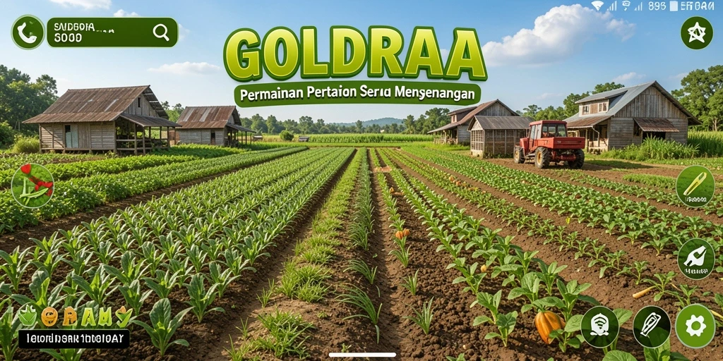 Tampilan gameplay GOLDRAJA yang menyenangkan dengan aktivitas pertanian.