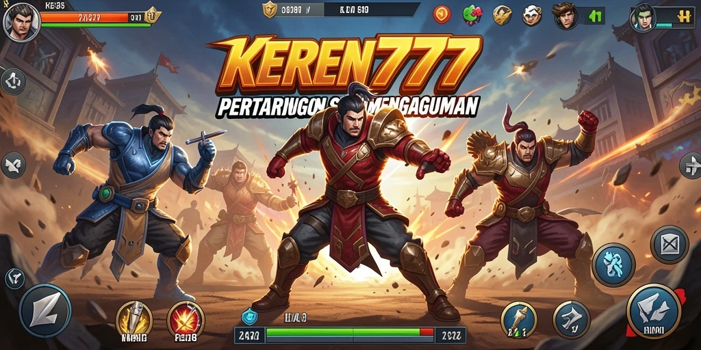 Tangkapan layar KEREN777 menampilkan karakter dalam aksi pertarungan yang seru.