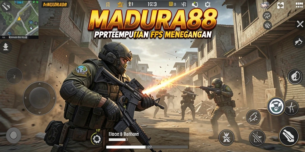 Screenshot utama MADURA88 menampilkan intensitas pertempuran FPS yang menegangkan.