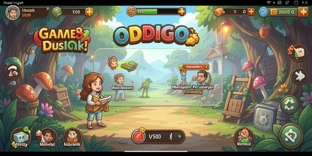 Screenshot utama ODDIGO menampilkan gameplay santai dengan karakter menarik dan grafik cerah.