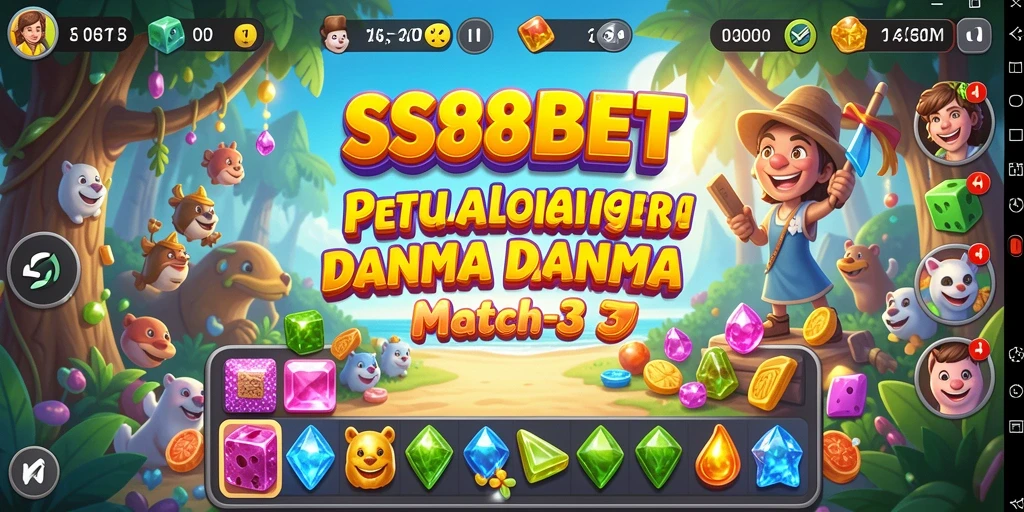 Tangkapan layar SS88BET menampilkan gameplay Match-3 yang menarik dan penuh warna.