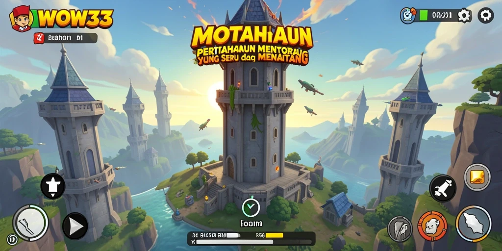 Tangkapan layar WOW33 menampilkan aksi menegangkan dalam permainan Tower Defense.